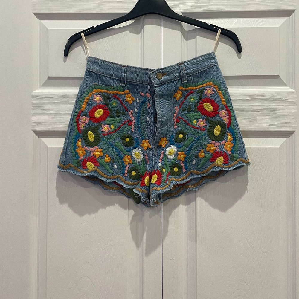 Farm Rio Embroidered Jean Shorts